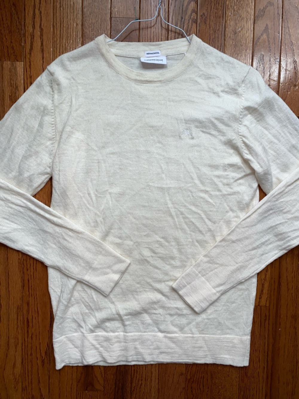 Lindbergh White $150 Mens Ivory Merino Comforter Fit Crewneck Sweater MEDIUM EUC